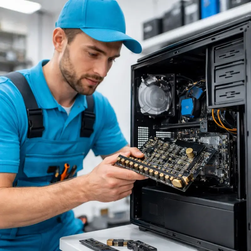 Мастер устанавливает звуковую карту на ПК в Дзержинске